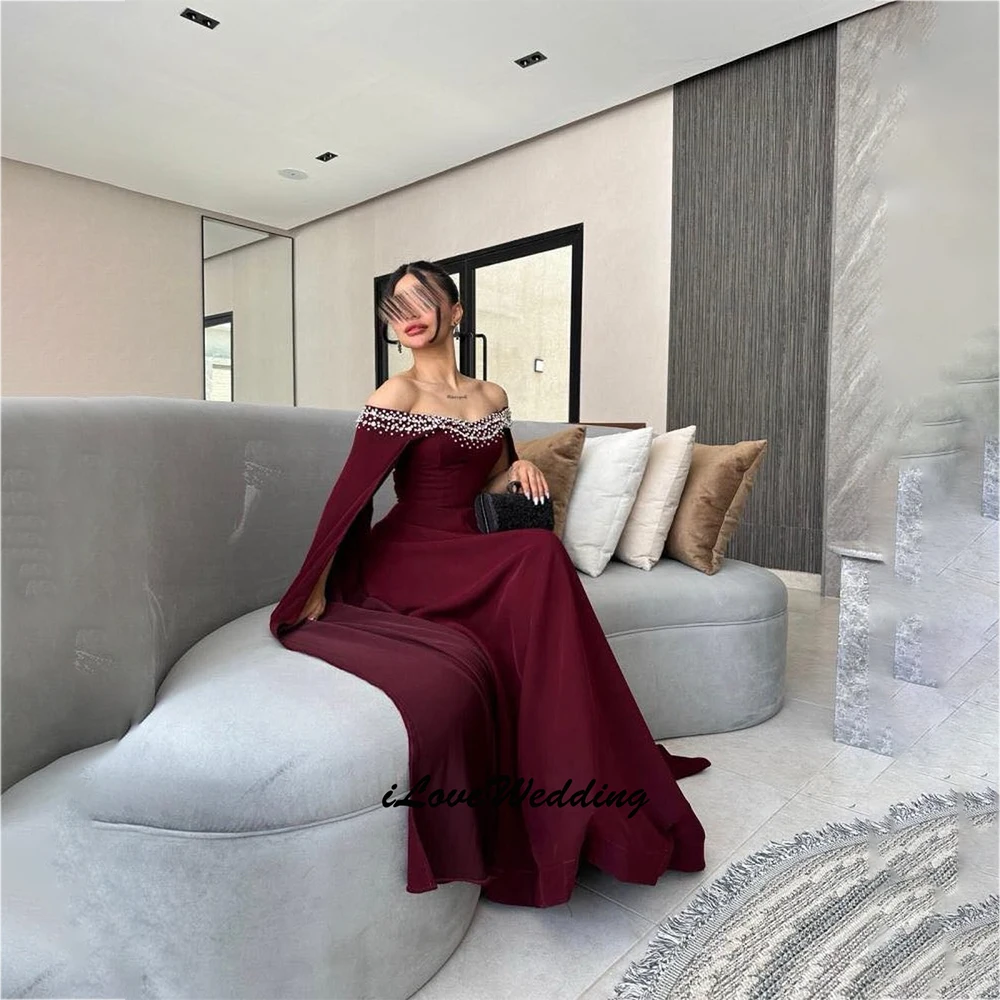 

Attractive Strapless Evening Dresses 2025 Shawl Beaded A-Line Floor-Length Prom Dresses Pleated Wedding Party Dresses Customized