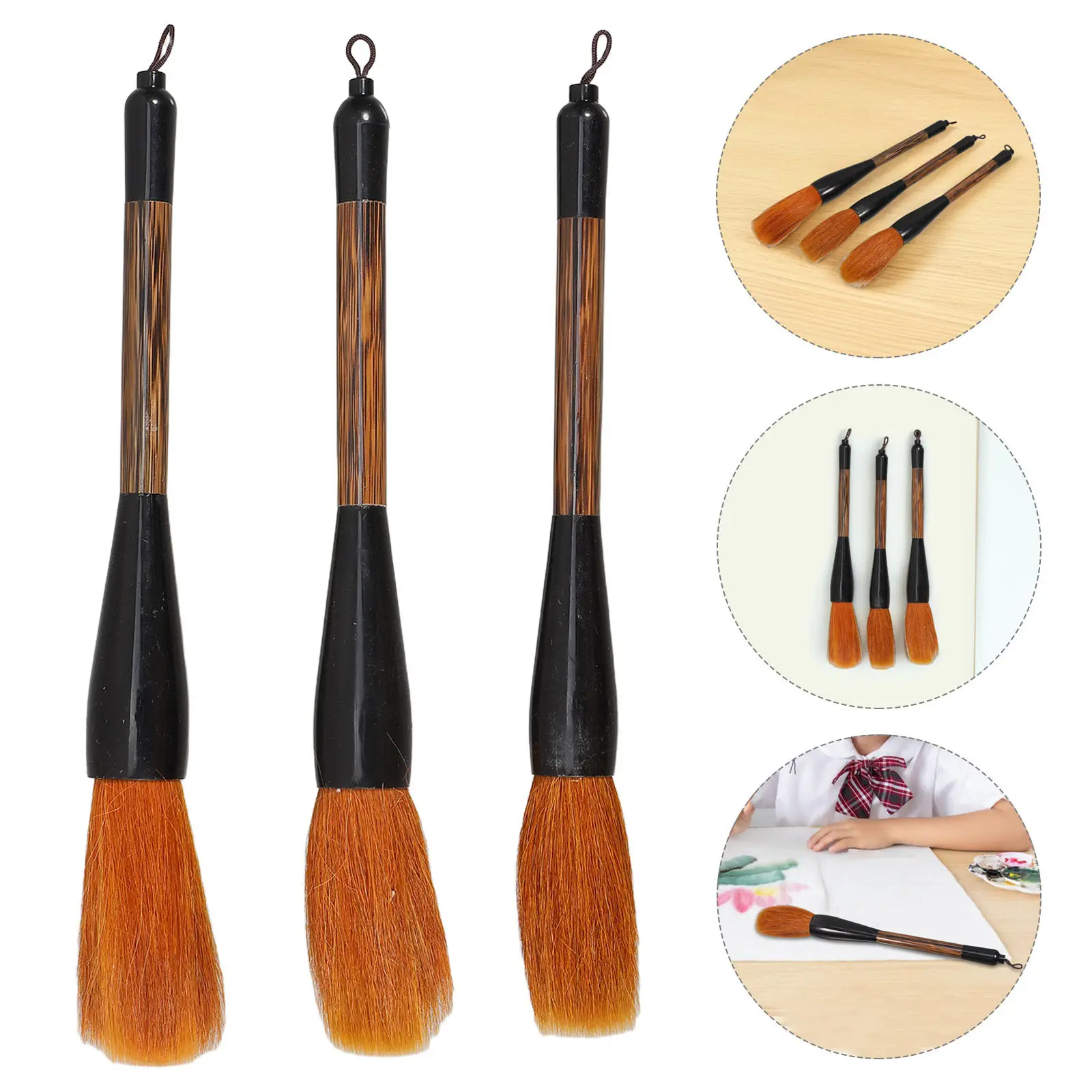 

3Pcs Wolf Hair Chinese Calligraphy Brush Set Large Medium Small Size Ink Brush for Traditional Chinese Painting Sumi Art Writing