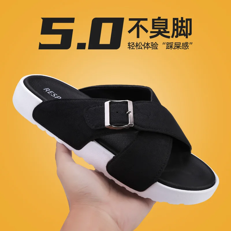 EVA fashion cool slippers men wear soft bottom non-slip one-word drag cross button men's