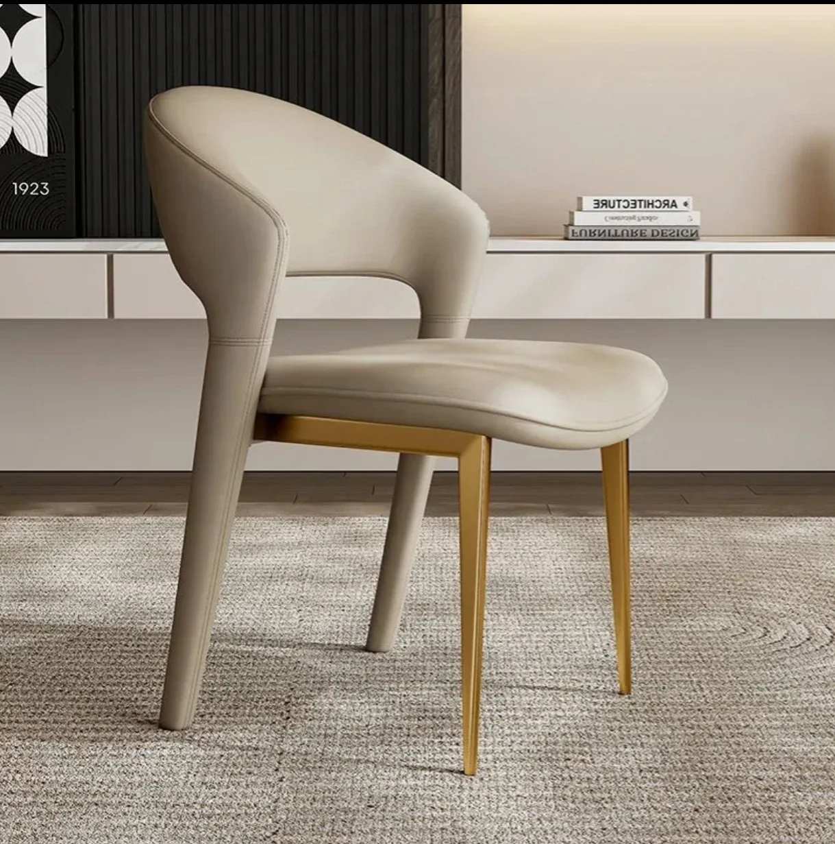 

For Minimalist Restaurant Dinning Chair Nordic Hotel Modern Luxury Metal White Faux Leather Upholstered Luxurious Dining Chair