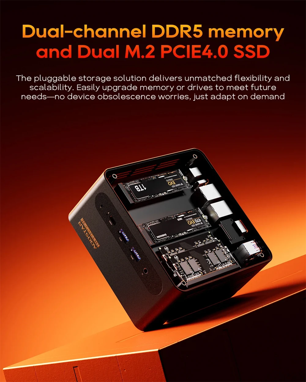 Aoostar AI Gamer Mini PC G-FLIP AMD Ryzen AI9-HX370 5 "Schermo ribaltabile USB4 OCuLink WiFi7 Computer desktop da ufficio 2x2.5G LAN USB3.2