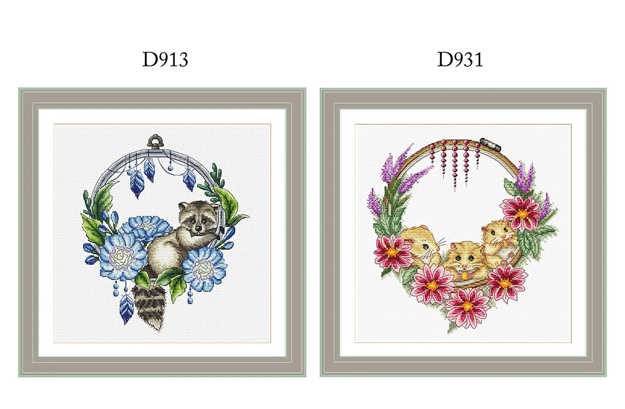 Cross Stitch Kit Fishxx D913-931 Raccoon Hamster Wreath Cute Small Animal Hand Embroidery