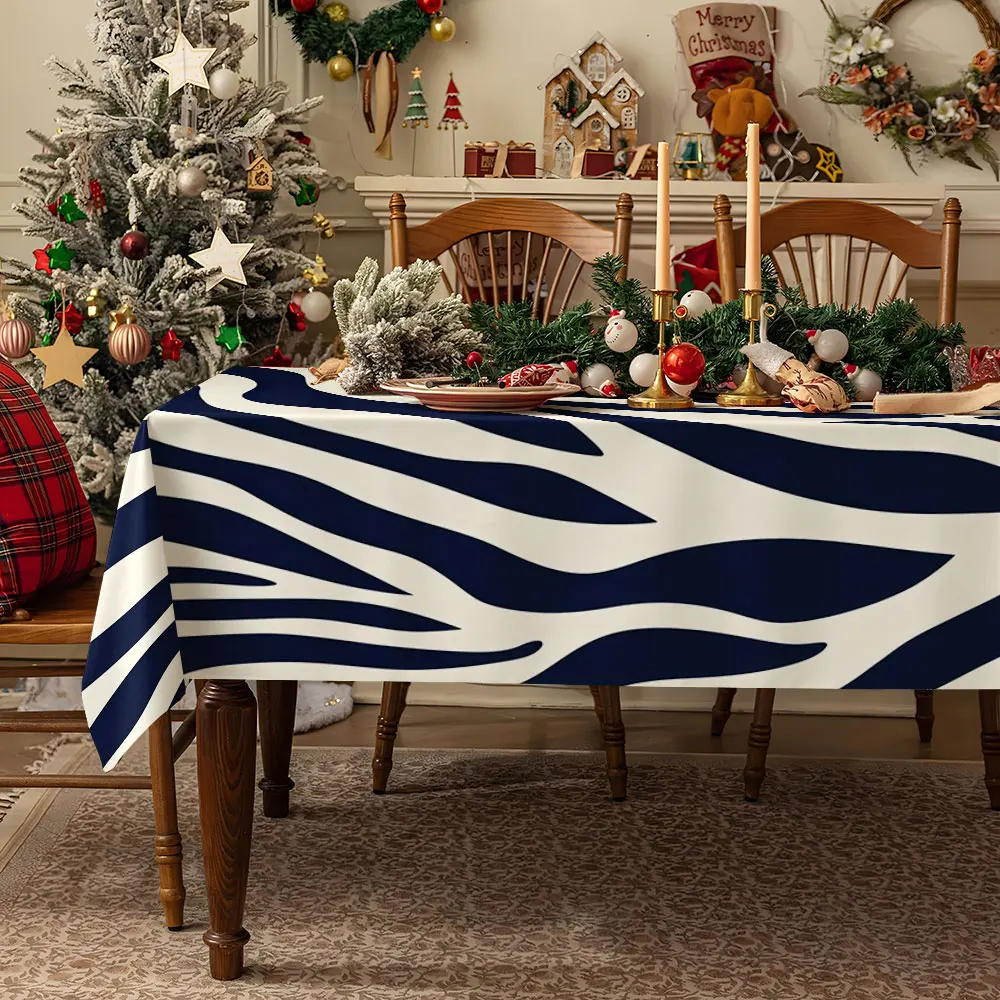 Navy White Bot Waterproof table cloth, splash-proof tablecloth, for party, Halloween, Christmas, dining, camping