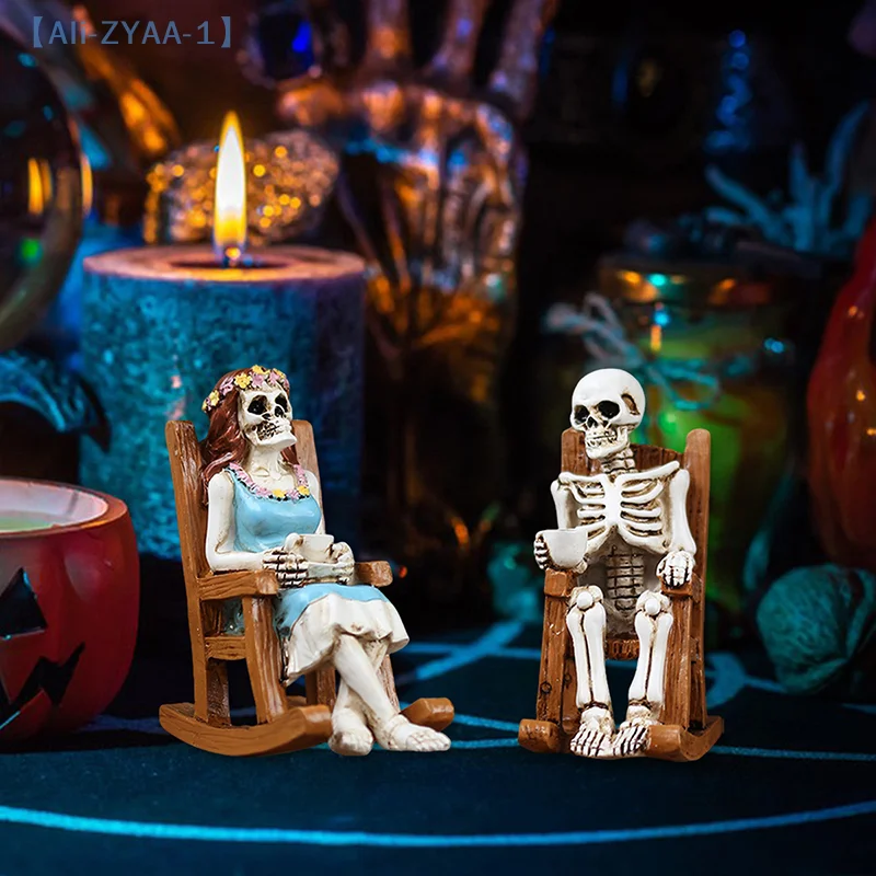 【ZYAA-1】زخرفة هيكل عظمي للزوجين للهالوين - ديكور من الراتنج للديكورات الداخلية/الخارجية، وكراسي صالة للقهوة
