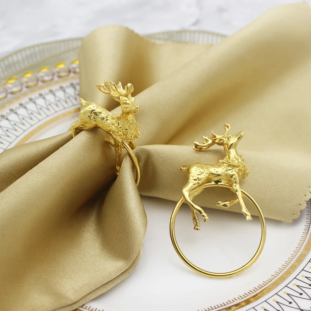 6Pcs Christmas Deer Napkin Rings Snowflake Xmas Napkin Buckle Holders for Christmas Holiday Party Dinner Table Decoration HWC09