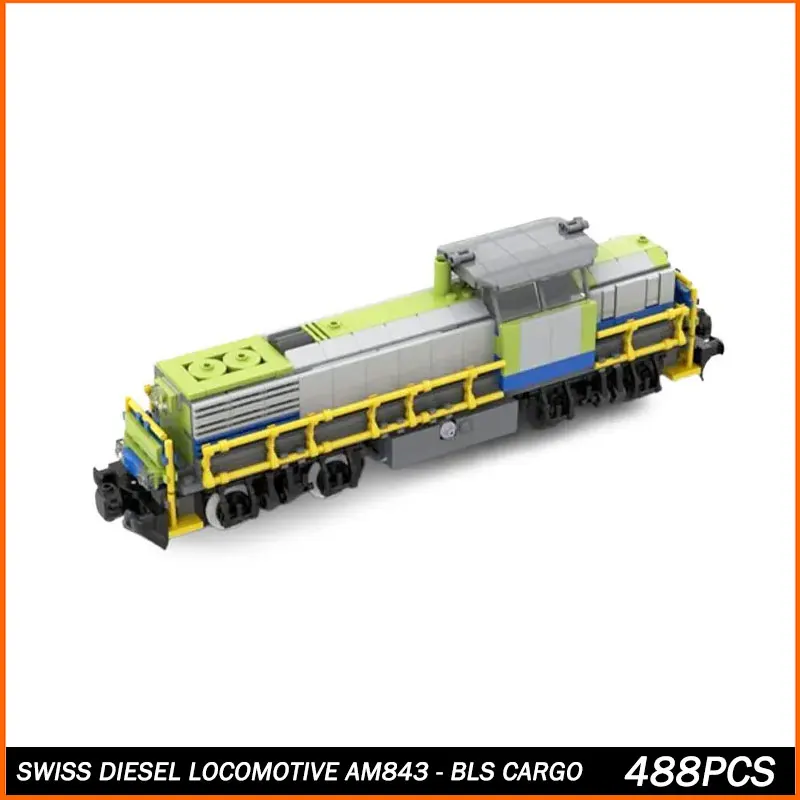 MOC Urban Railway Transport Swiss Diesel Locomotive AM843 - BLS Cargo Train Model Building Blocks Light Rail Train Toy Gifts