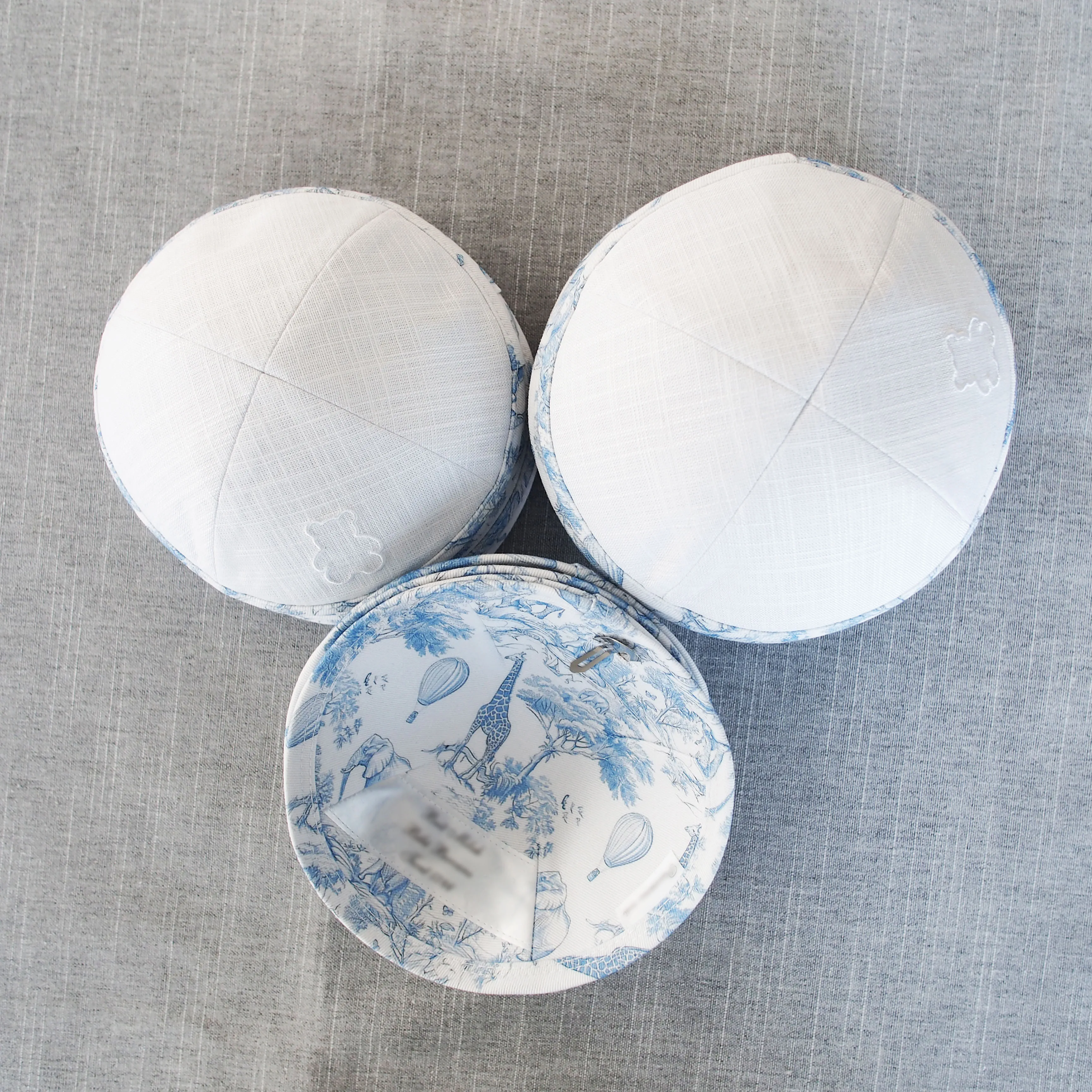 Custom White Embroidered Linen Kippah, Custom Digital Printing, Jewish Ahava Accessories, Kippahs for Weddings and Bar/Bat Mitzv