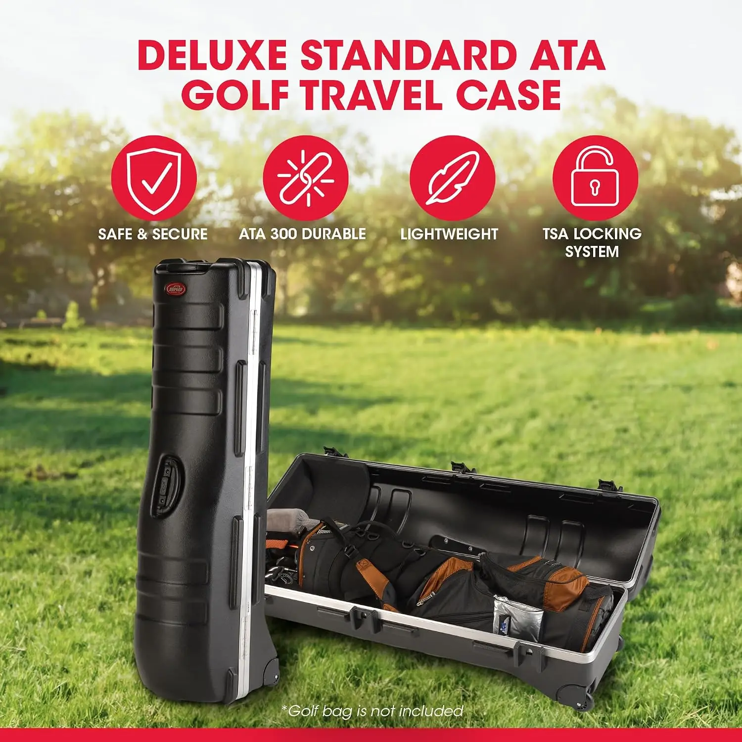 Staff ATA Hard Shell Plastic Golf Travel Case for Cart Bags with 2 Wheels - Heavy-Duty Rolling Club and Driver, Customized