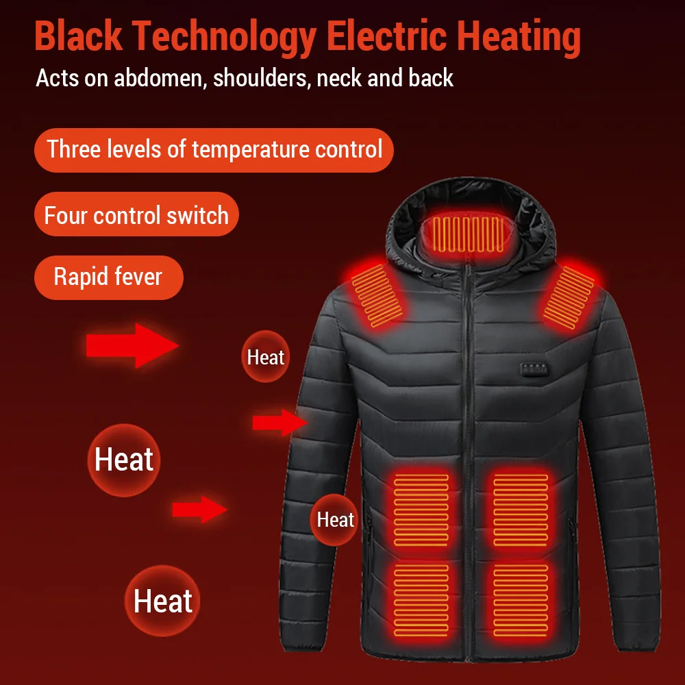 Electric Heated Cotton Jacket Four Control 21 Zone Heating Jacket Battery Powered Winter Coat Constant Temperature Warming