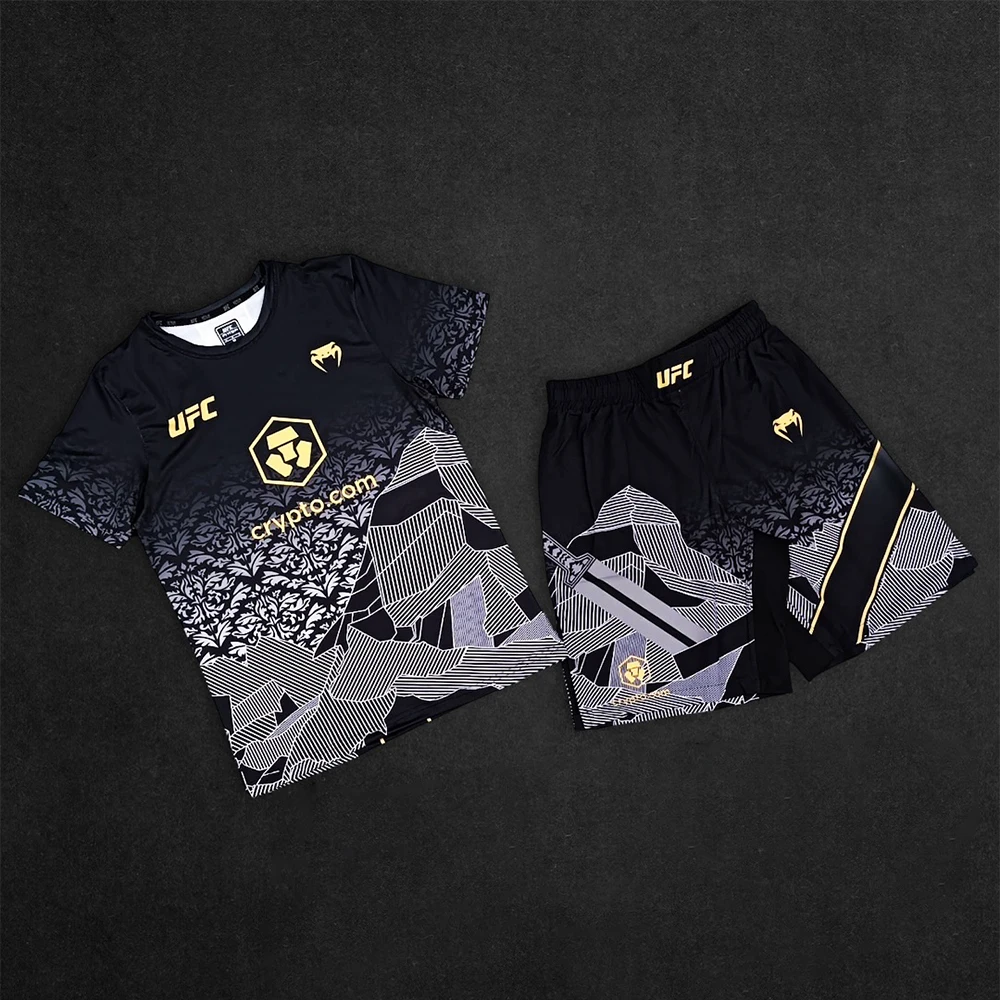 

New UFC 322 Black Islam Makhachev Fighting Night Champion Set MMA Octagonal Cage Men's Oversized Breathable Boxing Jujutsu Set