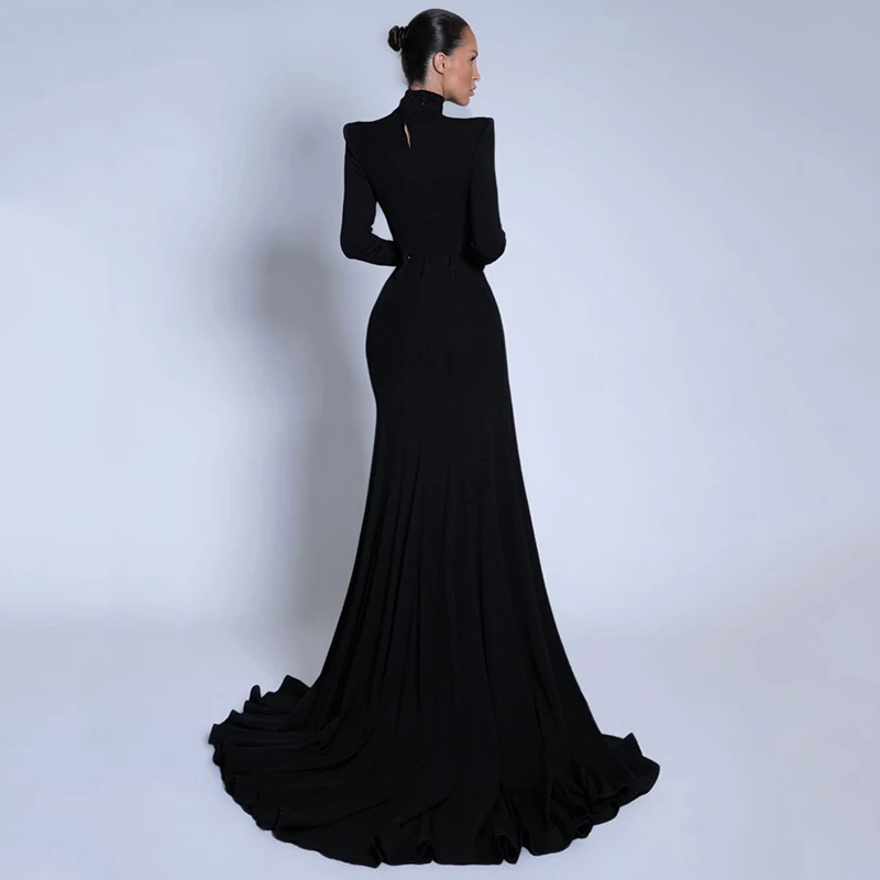 Thinyfull Saudi Arabia Mermaid Prom Evening Dresses High Neck Long Sleeve Split Party Dress 2026 Cocktail Prom Gowns Customized
