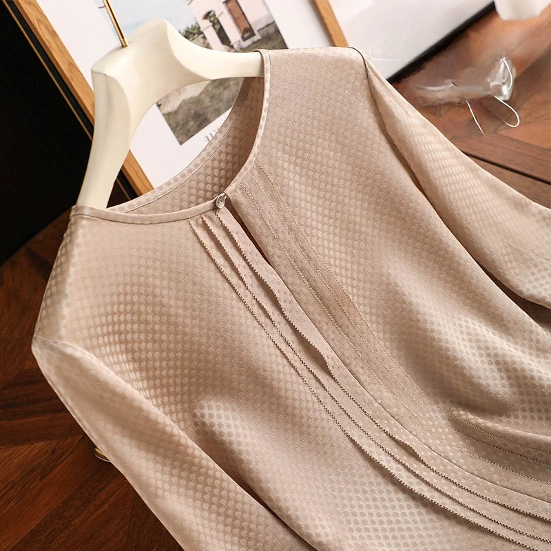 

Ele Long Sve Chiffon irt round Ne Casual Loose Fit Vintage Early Autumn Versatile irt Women Commute Korean Sle