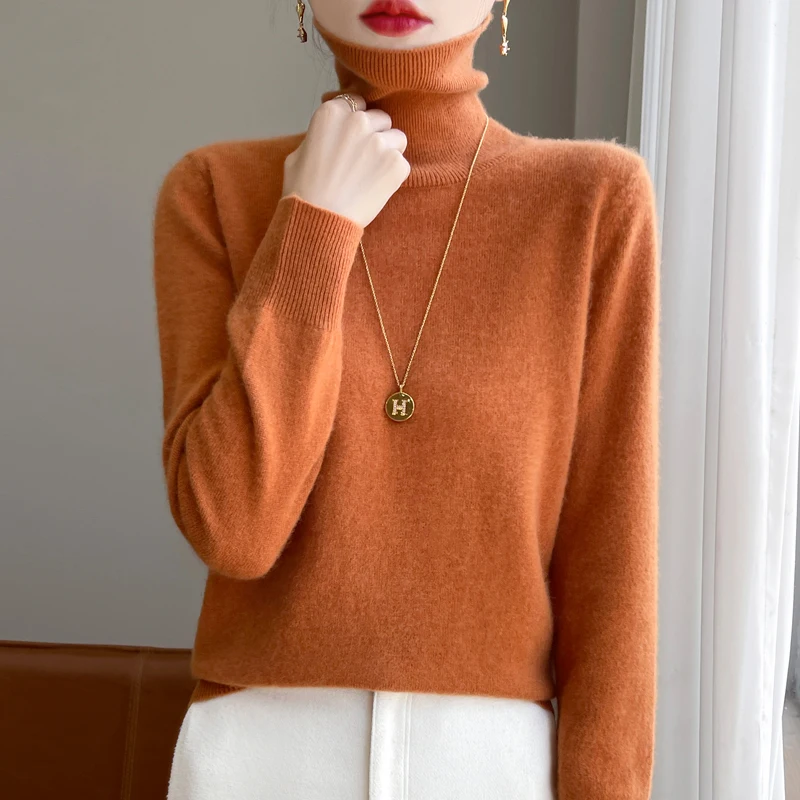 Autumn Winter Women 100% Wool Turtleneck Sweater Knitted Soft Pullovers Cashmere Jumpers Basic Soft Sweaters For Women 2024 Tops