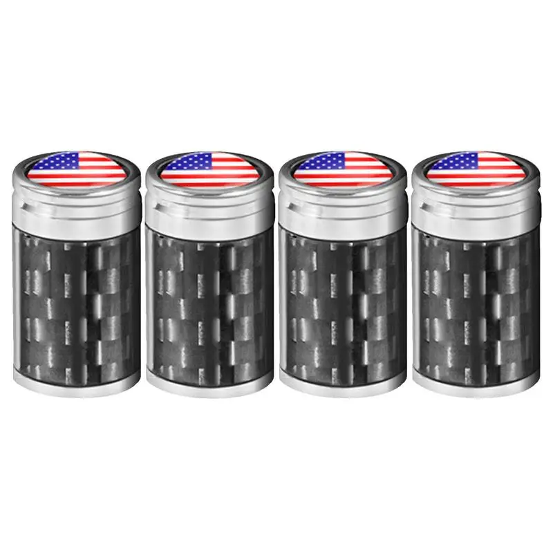 Tire Valve Caps Dustproof Valve Stem Caps 4 Pcs Car Tire Caps With American Flags Anti Leakage Stem Covers For Van Car Truck SUV