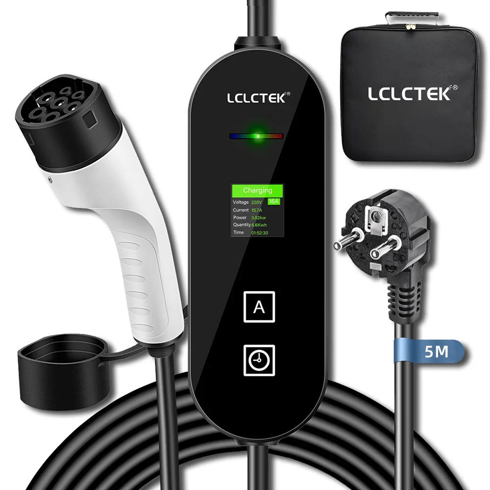 

LCLCTEK Adjustable AC Portable EV Charger 8-16A 3.5KW Type 2 with Control Box Colorful LCD Display Electric Vehicle Car Charger