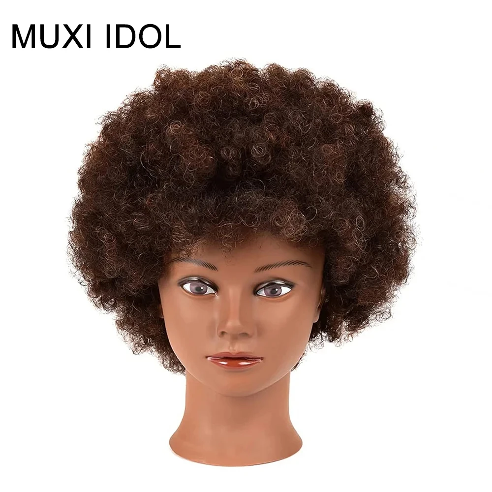 Afro Mannequin Head 6inches 100% Human Hair Traininghead Styling Head Braid Hair Dolls Head for Practicing Cornrows and Braids