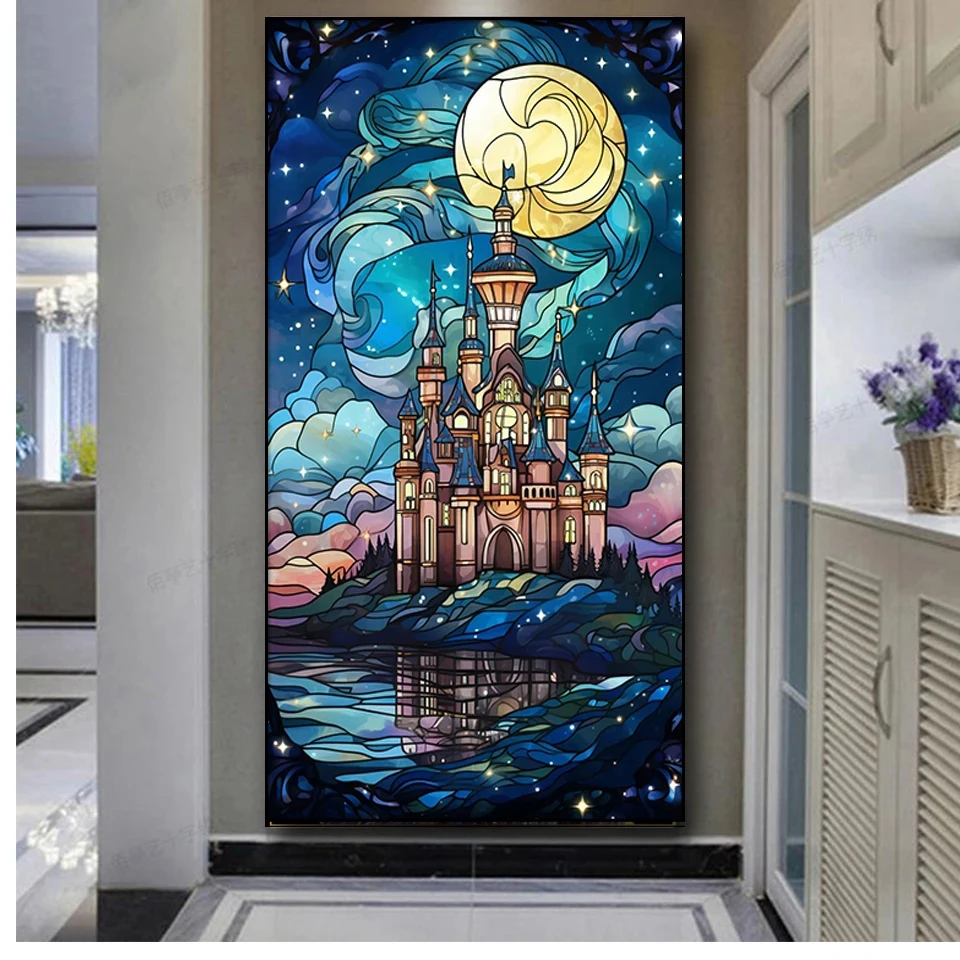 Large Blue Dream Fantasy Moon Castle Landscape Diamond Painting Cross Stitch Diamond Mosaic 5D DIY Handwork Puzzle Picture V660