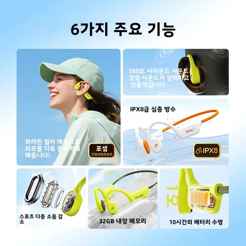 POLVCDG X9 골전도 이어폰 32G IPX8 방수 오픈 디자인 수영, 러닝, 사이클링... - 3