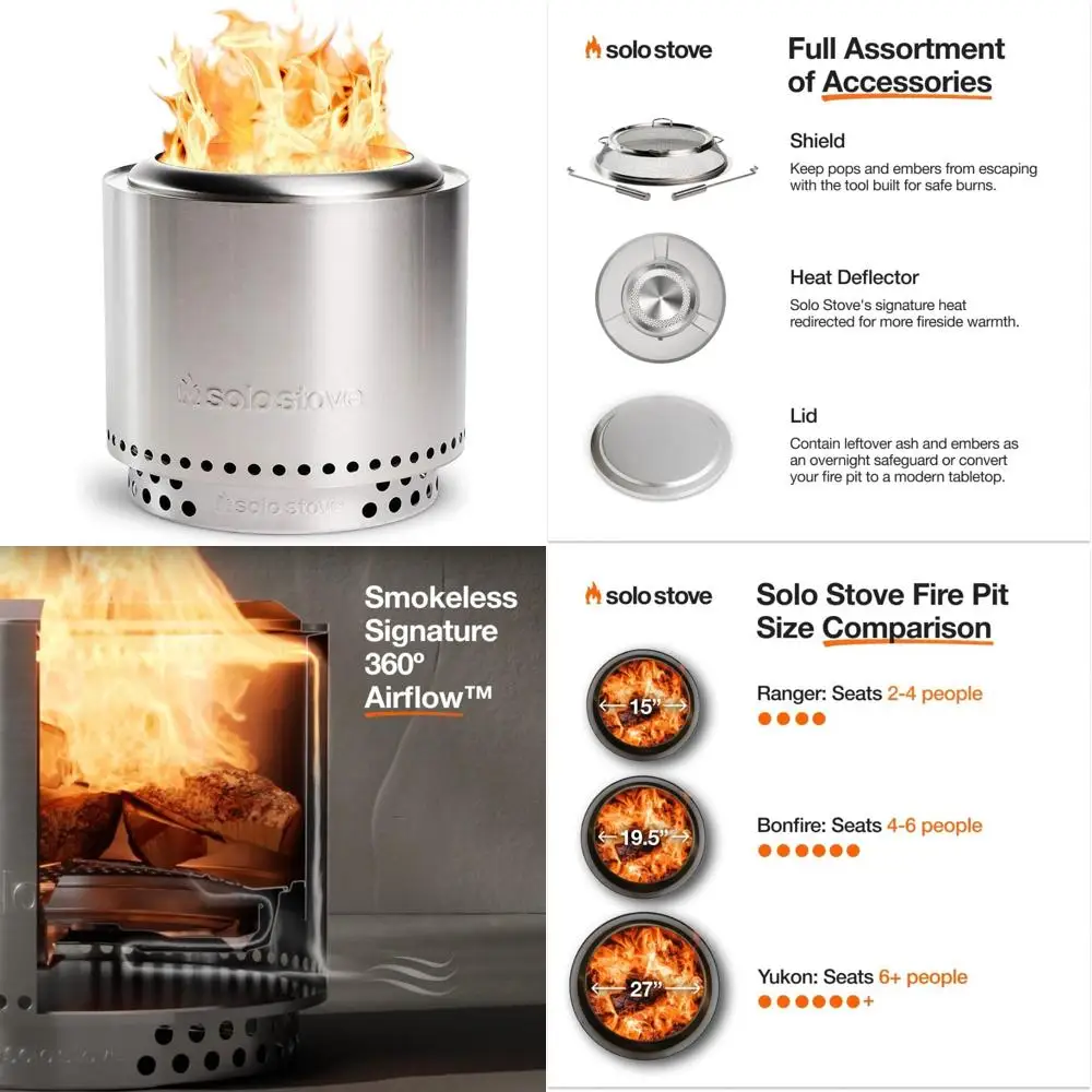 

Portable 15 Fire Pit with Stand - Lightweight Smokeless Outdoor Fireplace, Removable Ash Pan