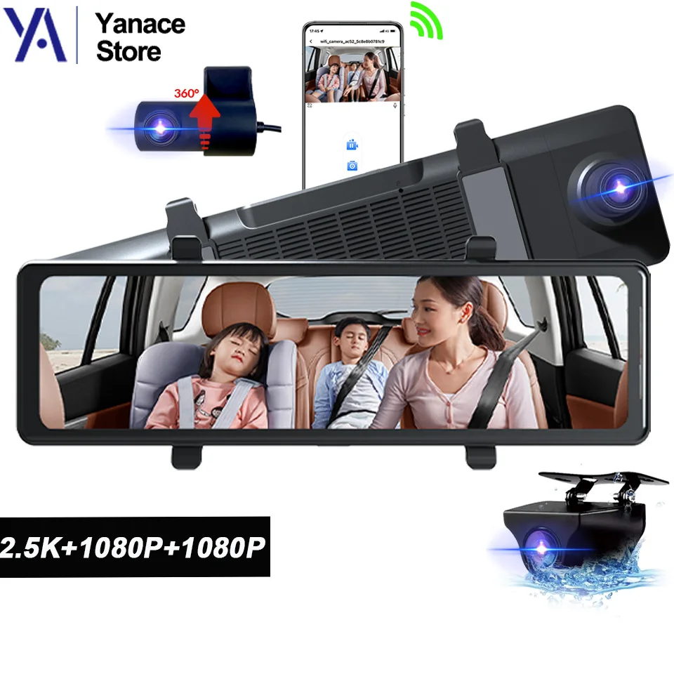 

3 Lens Dash Camera for Car 12'' 2K Mirror Dvr with Sony 415 Rearview Recorder 3 Car Monitor Cameras with wifi gps Car Assecories