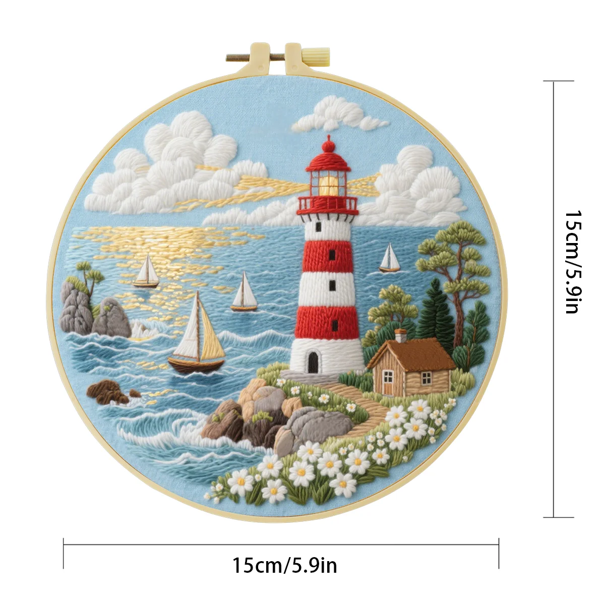 1 Stück 20X20CM/15X15CM 7,87/6,3 Zoll Der Leuchtturm auf der Insel Stickerei-Starter-Kit DIY-Kit Bastelset Malerei Heimdekoration – Detail 6