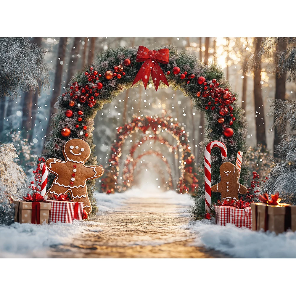 Christmas Arch With Gingerbread Man And Candy Cane Backdrops Kids Adult Photography Child Baby Child Snowy Path Backgrounds