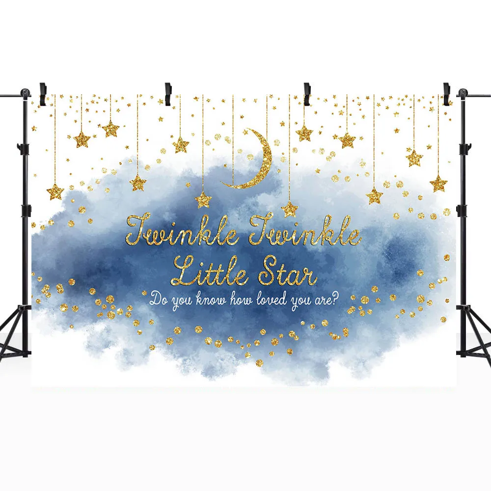 Mocsicka Baby Shower Photo Background Dark Cloud Gold Twinkle Little Star Polka Dots Photography Backdrop Studio Photocall Props