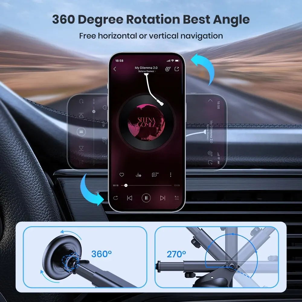 TOPK magnetic car phone holder — MagSafe, one‑hand operation with metal hook mount 5