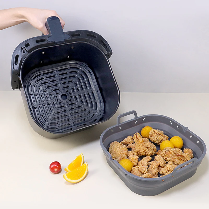 New 8.5inches Square Shape Silicone Air Fryer Liner with Divider Air Fryer Basket 5QT and Larger Airfryer Basket Liner Inserts