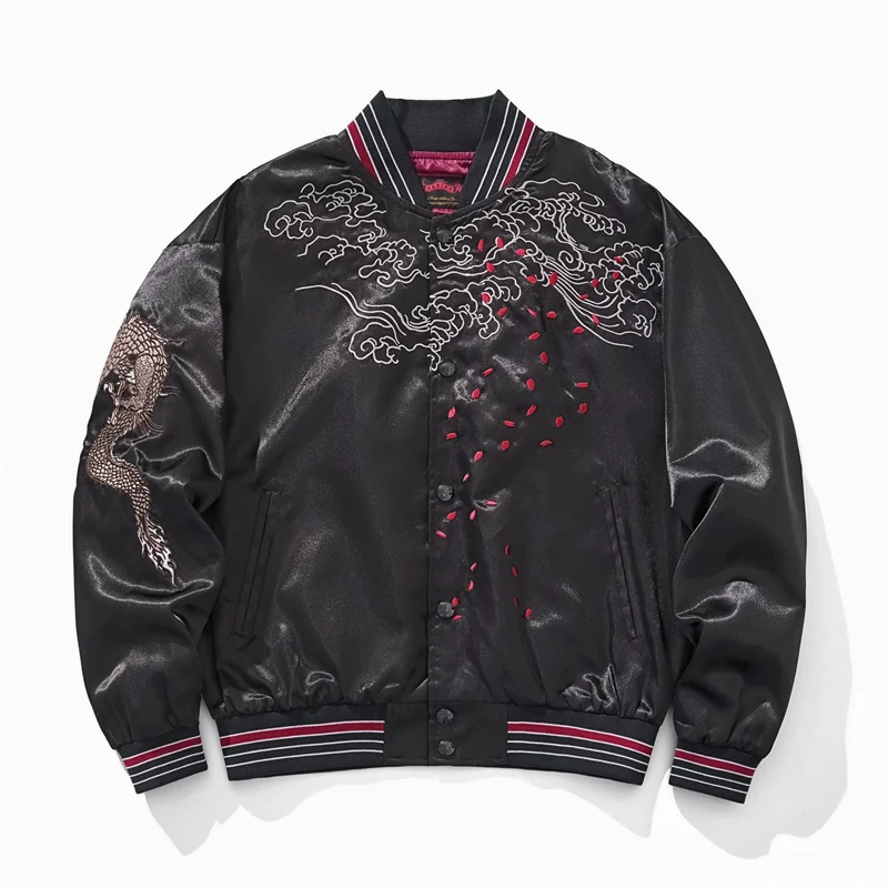 Heavy Embroidery Dragon Jackets For Man Single Breasted Harajuku Autumn Quality Polyester Streetwear Loose Chamarras Para Hombre