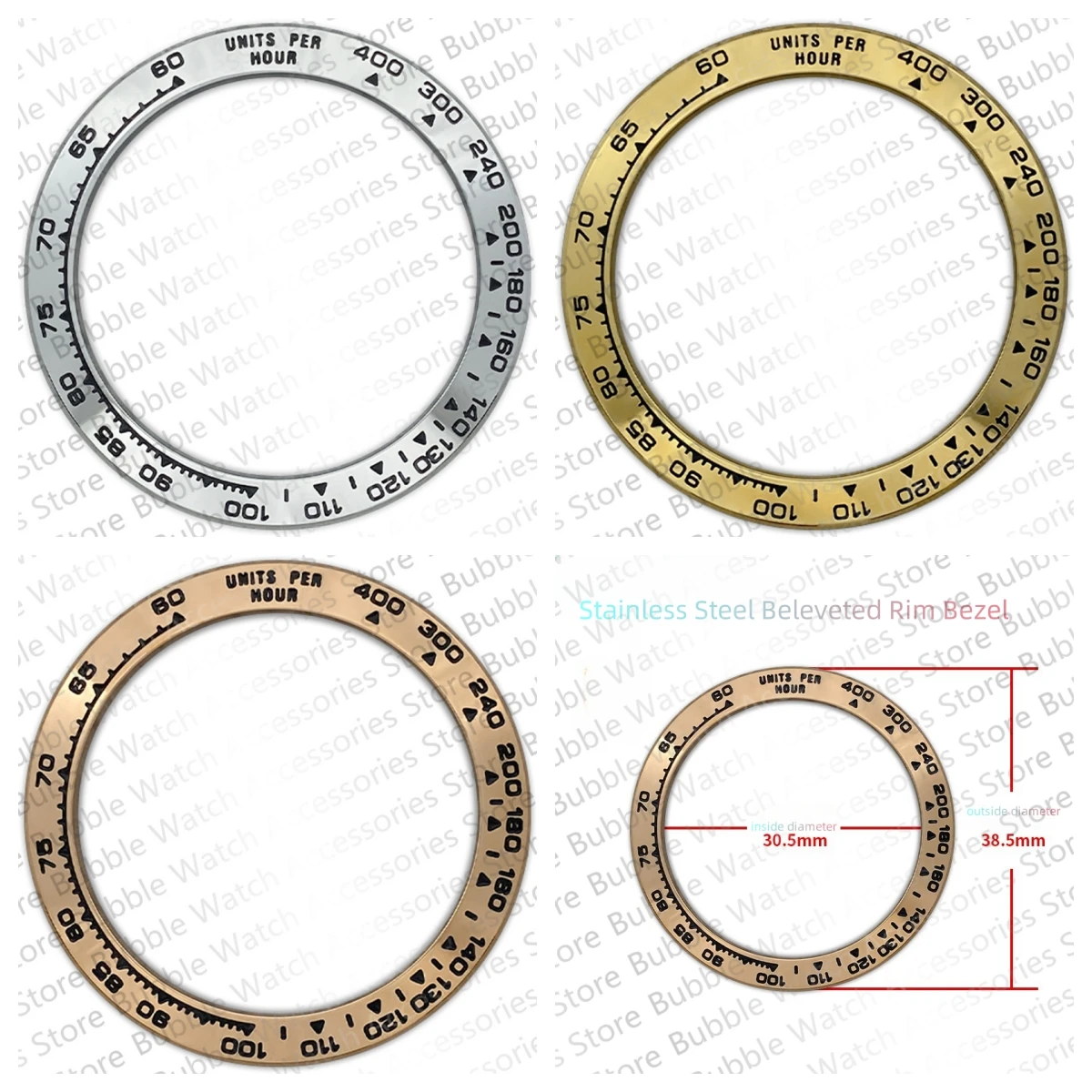 

38.5mm*30.5mm White Yellow Stainless Steel Bezel Insert Fit For Rolex Daytona Mechanical wristwatch