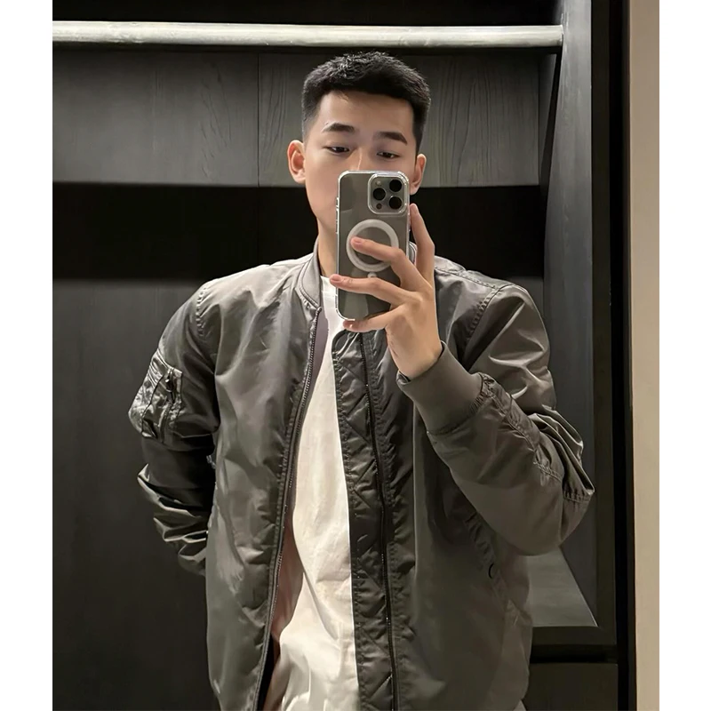 

MA Pilot Jaet Cotton Baseball Sle Thiened Winter Coat Youth Faion Loose Fit Long Sve Zipper Closure Color