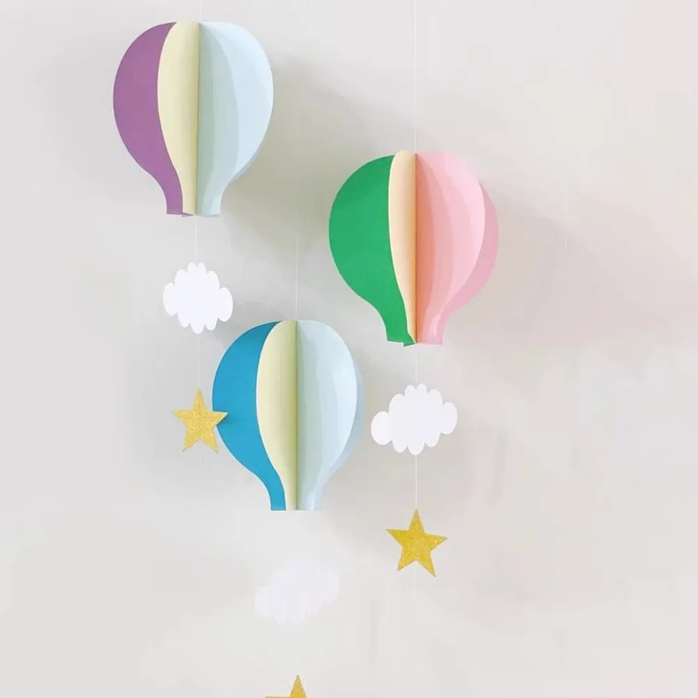 5Pcs 3D Hot Air Balloon Cloud Hanging Decorations for Birthday Wedding Baby Shower Party Ceiling Decor - view 3