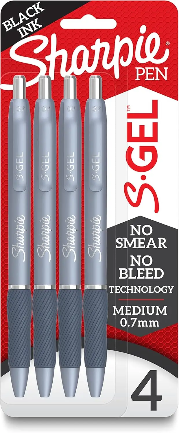 

S-Gel Pens, Medium Point (0.7mm), Frost Blue Barrel, Black Gel Ink, 4 Count