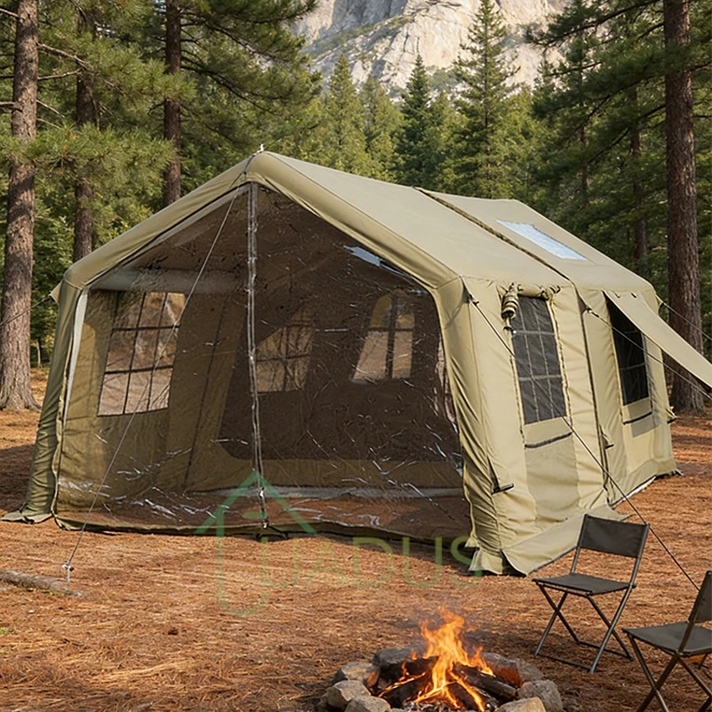 Green Tc Cotton Inflatable Tent Outdoor Rainproof Sunshade Fabric Waterproof Windproof Camping Tent For Family Hiking And Travel