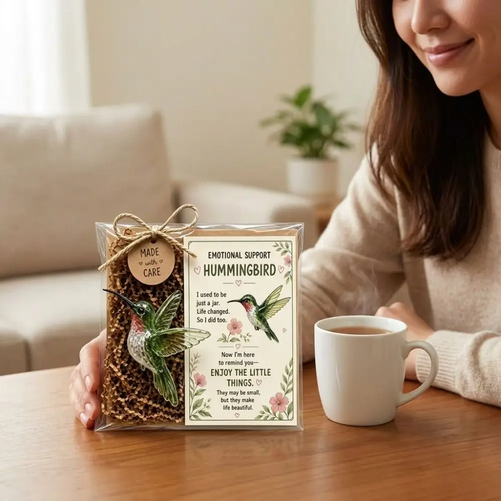 Cute Emotional Support Animal Gift Set Resin Inspirational Card Comfort Animal Figurine Motivational Heartwarming