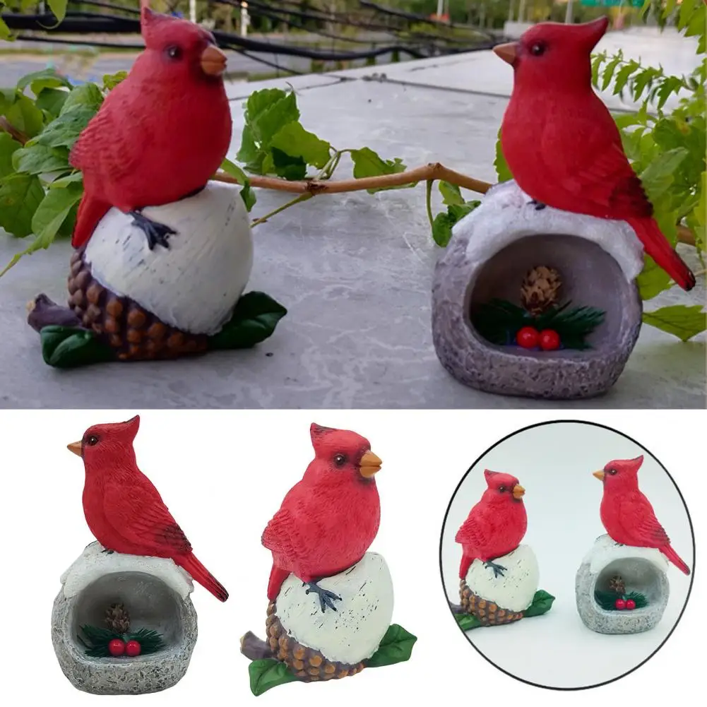 Weather-resistant Bird Decoration Resin Bird Figurine Festive Bird Figurine with Pinecone Berry Accents for Outdoor for Garden