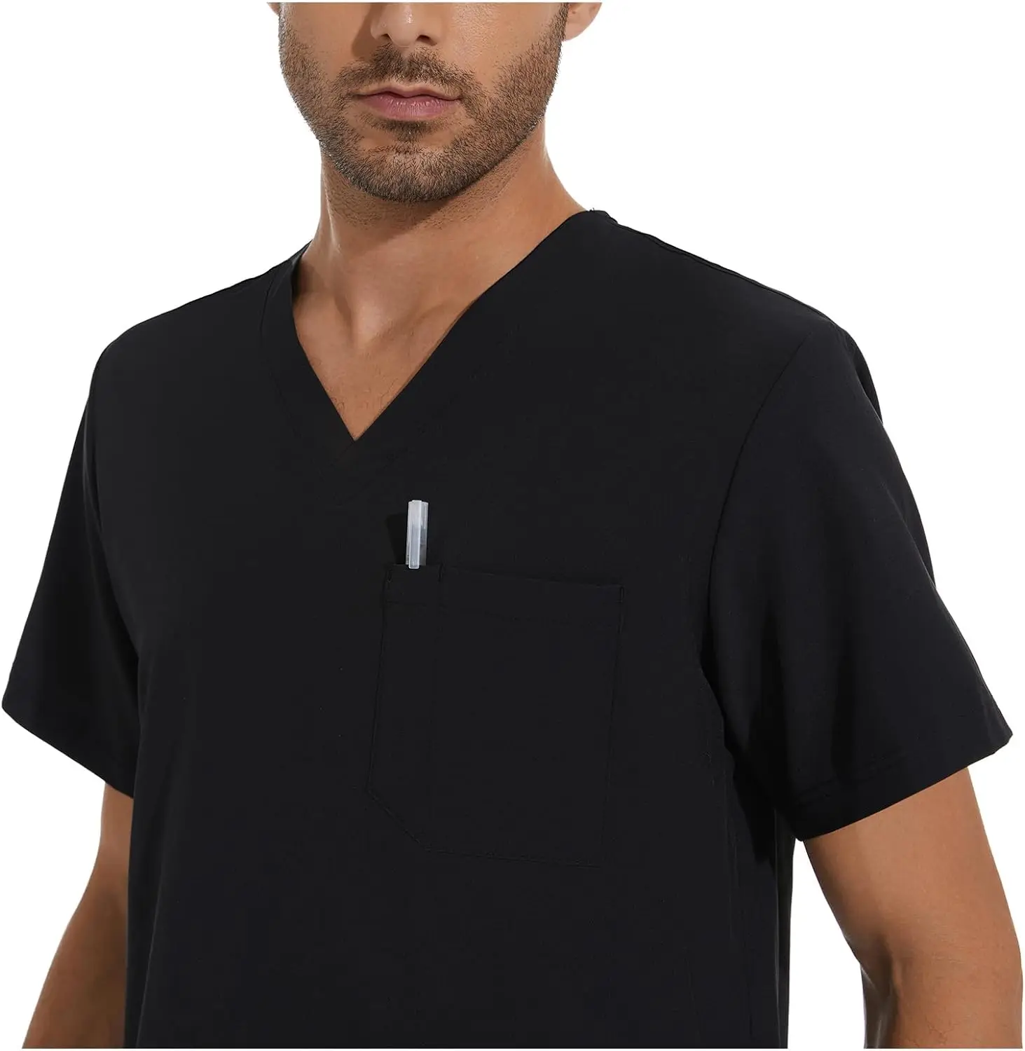 Men Scrubs Set — Stretch V-Neck Scrub Top & Jogger Pant with 8 Pockets Yoga Waistband Anti-Wrinkle Scrubs for Men