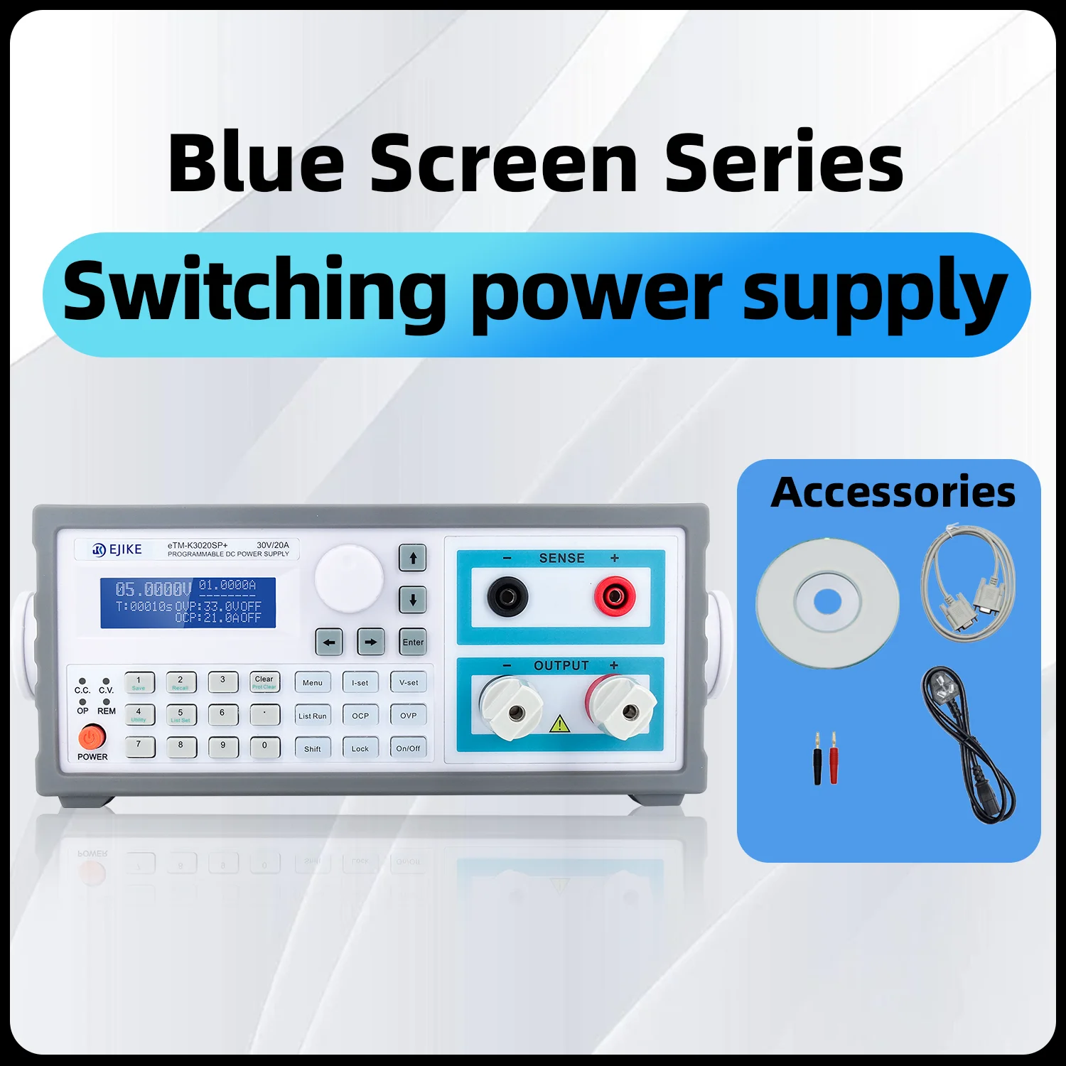 EJIKE  DC Laboratory Power Supply Adjustable 30V 60V 10A 5Digit Display Blue Screen Switching Power Supply for Automated Testing