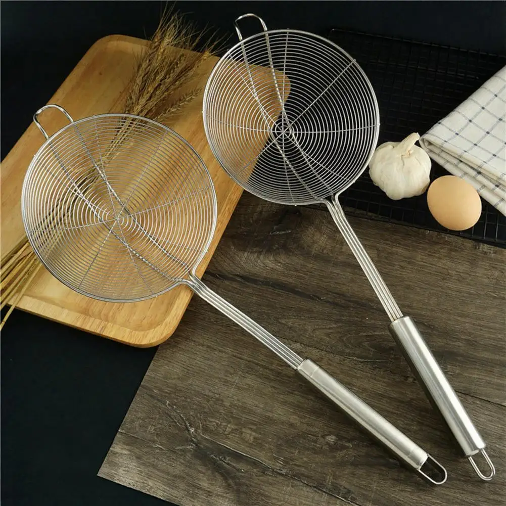 Skimmer Spoon Pasta Strainer With Long Handle Thickened Stainless Steel Mesh Colander For Frying Boiling Draining Cooking Tool