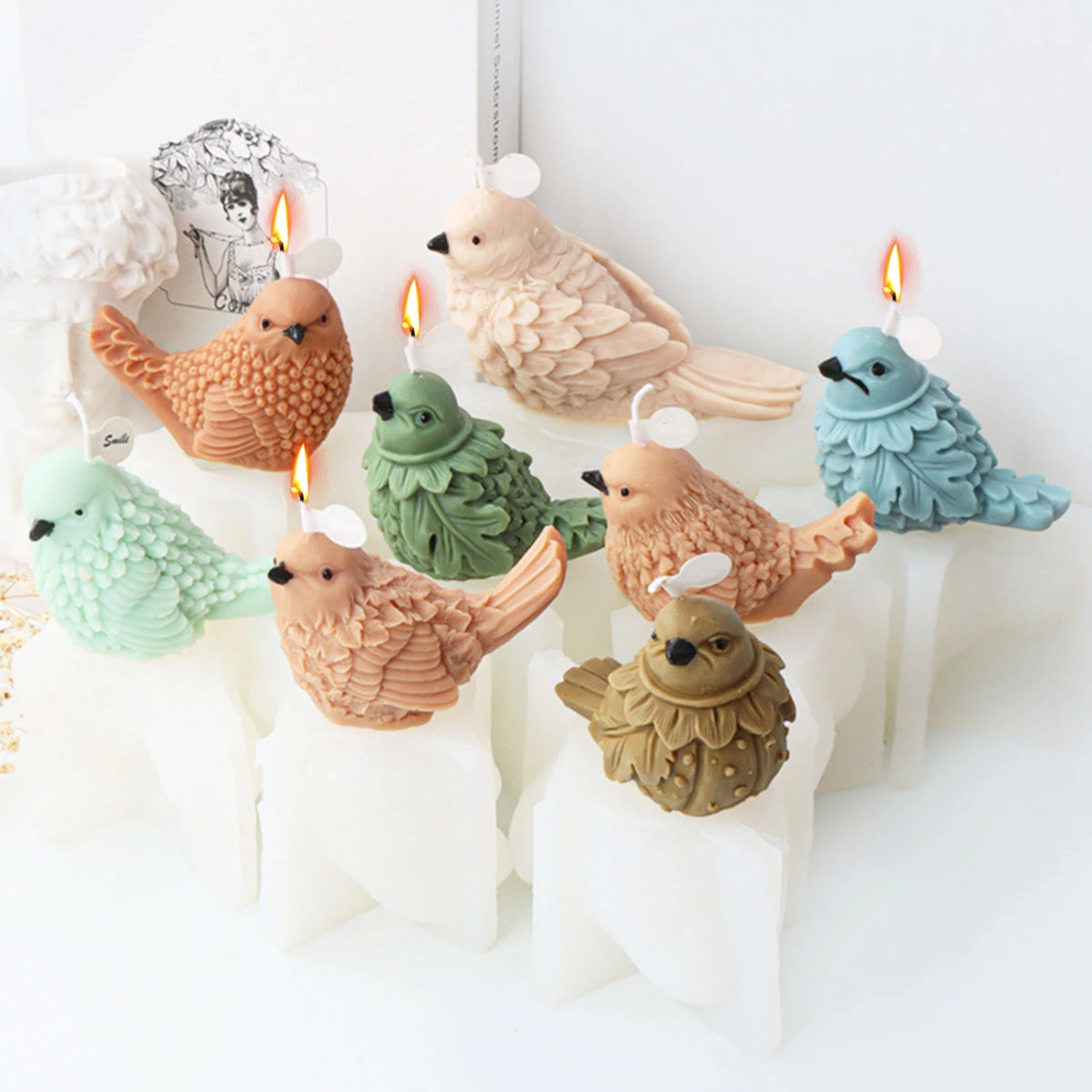 Simulated Animal Bird Silicone Candle Mould 3D Relief Sparrow Soap Plaster Making Set Chocolate Cake Decor Ice Tray Lovely Gifts