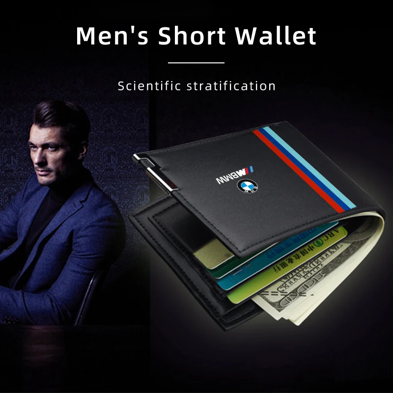 For BMW E46 E90 E60 F10 E39 F30 E36 Leather Men Wallet Bifold Purse Male Wallets Short Money Clip Vintage Leather Money Bag