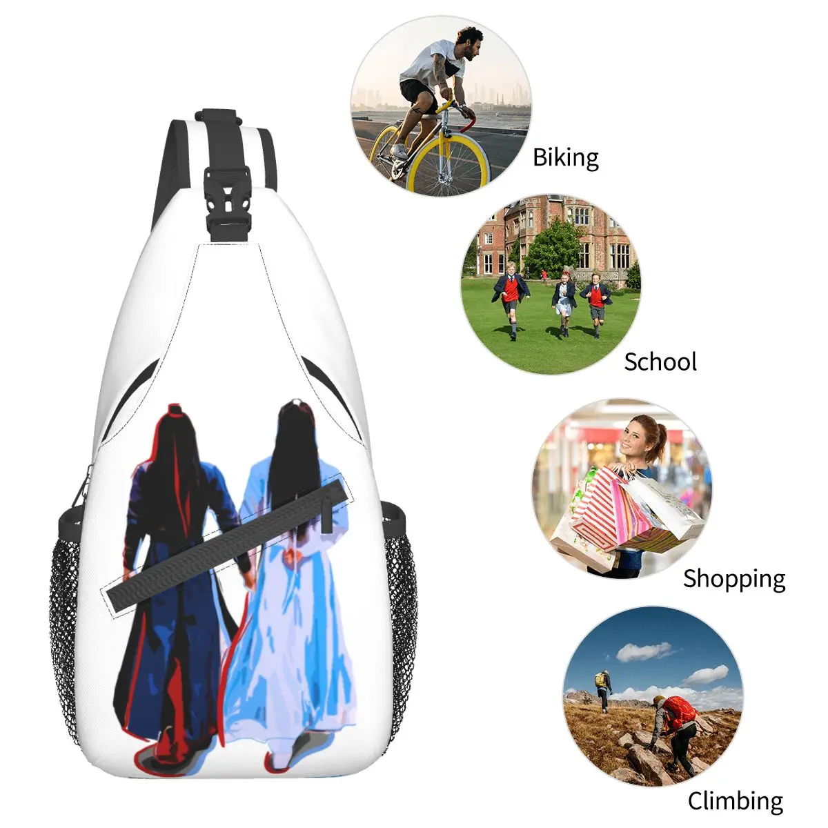 Die ungezähmte Cross body Schulter tasche Muster Brusttasche Wangxian Händchen halten Schulter rucksack Tages rucksack Wandern Outdoor Biking Pack