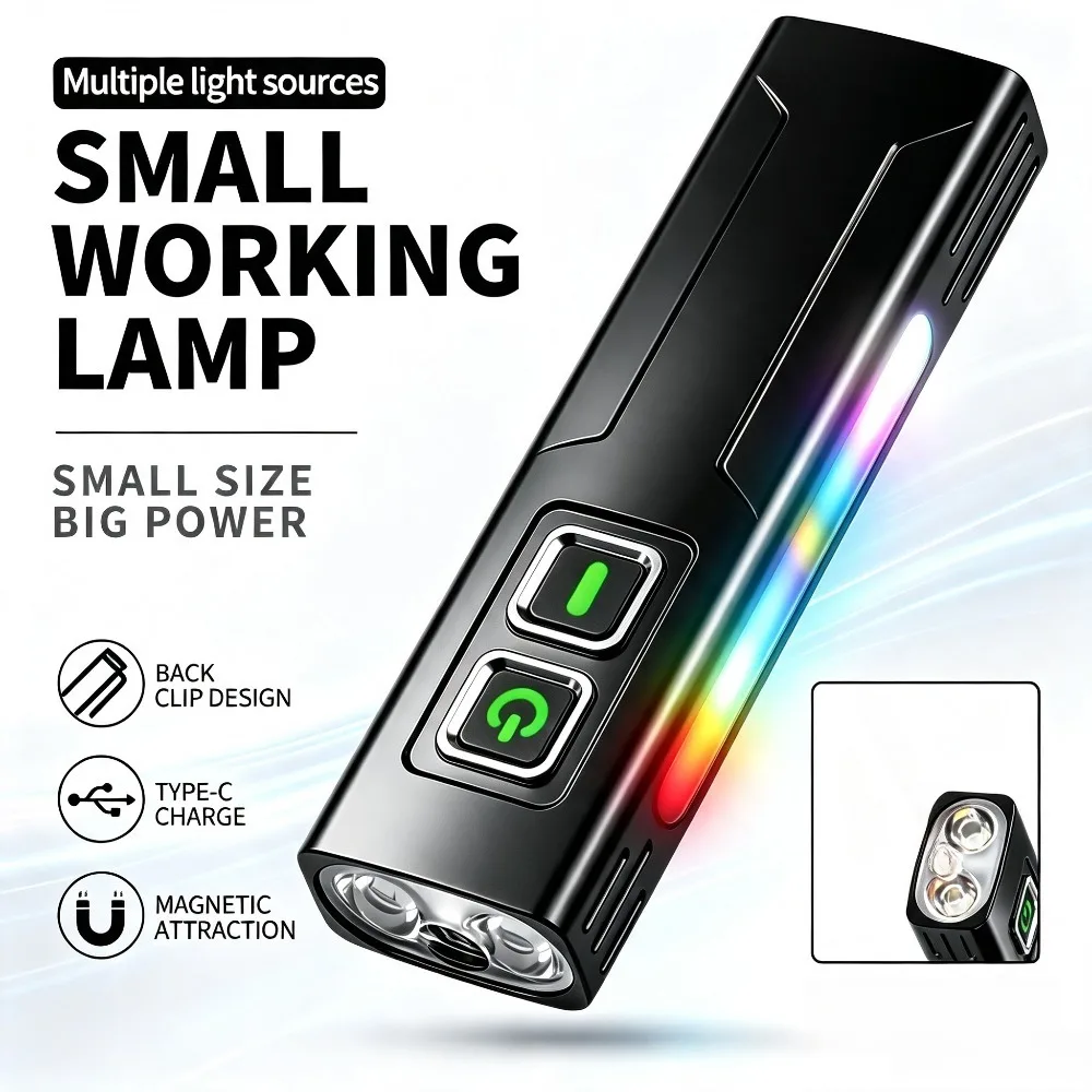 EDC Flashlight UV Light and RGB Color Changing Light Portable Work Torch for Auto Repair Camping Pet Stain Detection