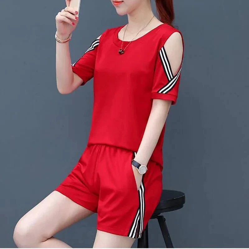 

Women's Fashion Tracksuit 2025 Summer New Casual Korean Loose Crop Top Shorts Two Piece Set Plus Size Clothing Blouses For Women