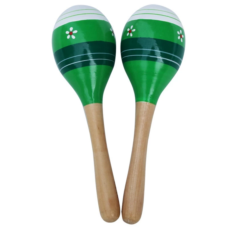 Maracas Hand Percussion Rattles, Wooden Rumba Shaker Musical Instrument For Kids Adults, Set Of 2,Green Durable Easy Install