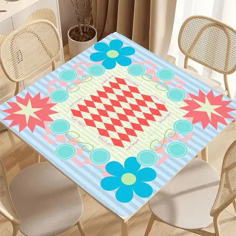 Square Mahjong Table Mat with Blue Hydrangea Flower Stripe Printing Anti slip Noise Reduction Game Mat Table Game Desktop Decor