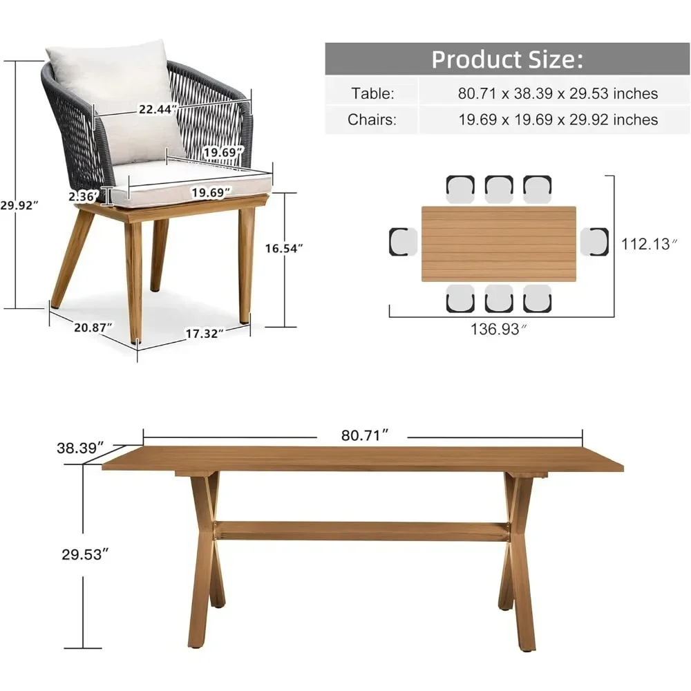 9 Pieces Patio Dining Set , for Garden Deck Teak-Finish Aluminum Frame Backyard Kitchen Set, Wicker Outdoor Furniture Table