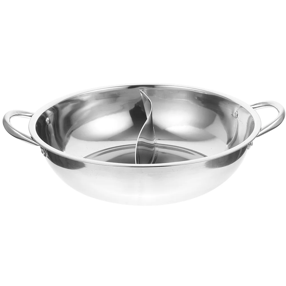 

Stainless Steel Mandarin Duck Pot Hot with Divider Griddle Chinese Kitchen Cooking Hotpot Skillet