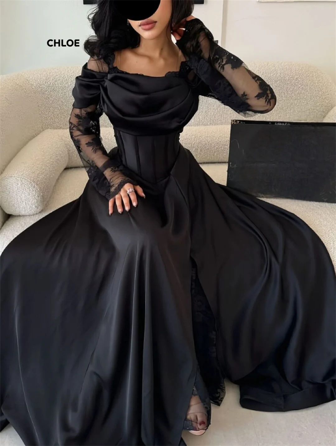 

Square Leader Prom Gown Line A Evening Dresses Woman Elegant Luxury Prom Dresses 2025 Custom Made Long Sleeves Luxury Ball Dress